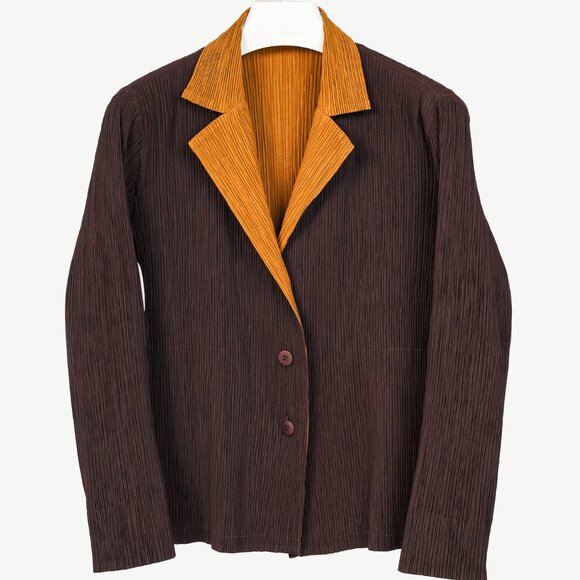 Issey Miyake Jackets & Blazers - Issey Miyake Brown Pleated-Satin Blazer